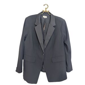 Loft Plus Satin Black  Blazer Jacket 16 Plus NWT $130 Career‎ Button NEW